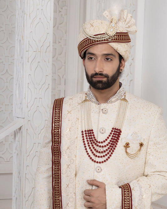 Raxon Men's Light weight premium Ivory Groom Sherwani