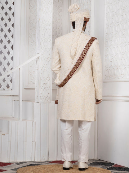 Raxon Men's Light weight premium Ivory Groom Sherwani