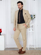 Beige Linen Texture 2 Piece Suit for Men