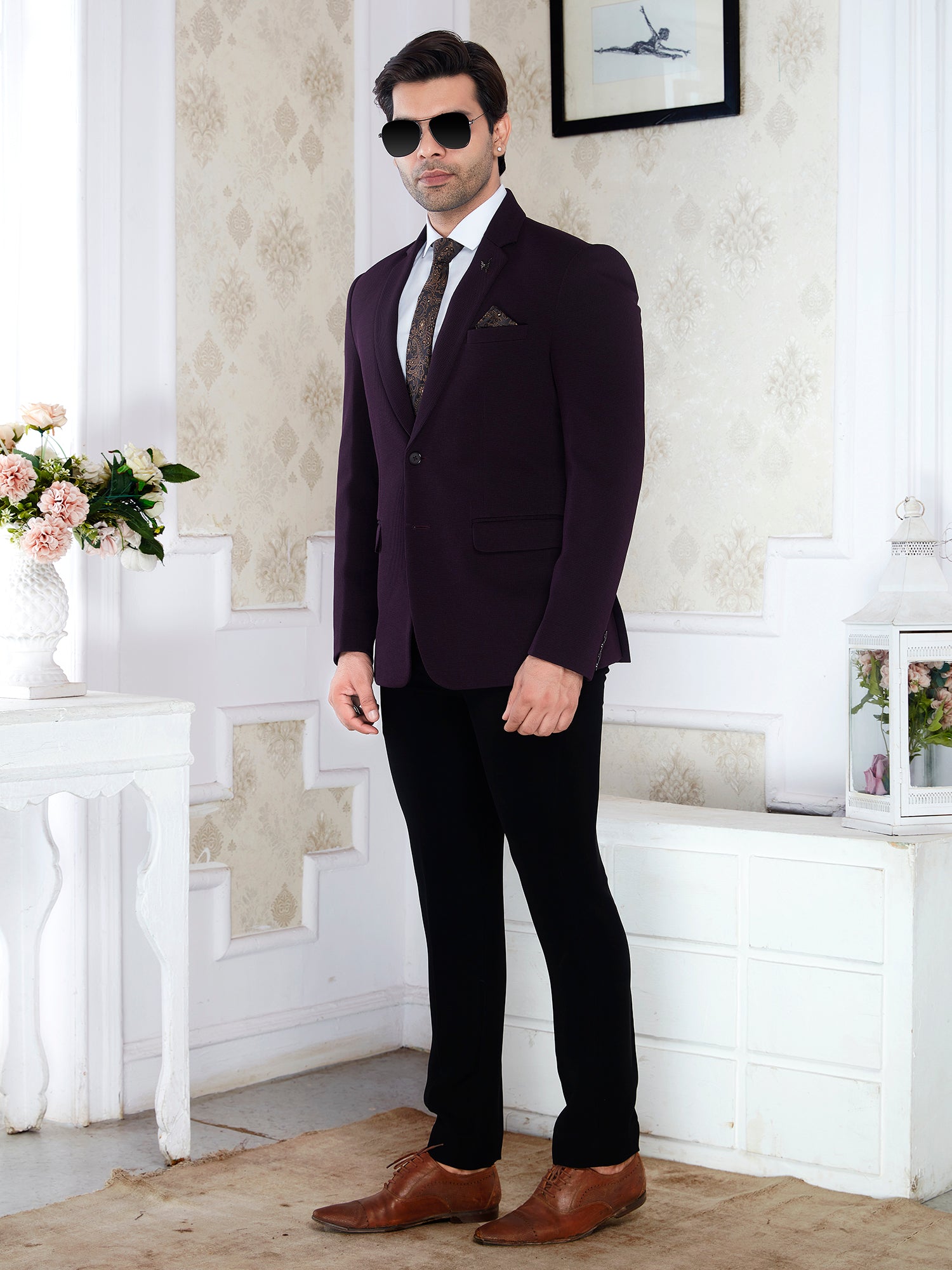 Raxon® Men’s Premium Wine Purple Blazer – Regular Fit