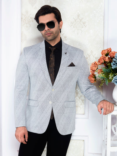 Men’s Premium Check Designer Pattern Blazer(Light Grey)