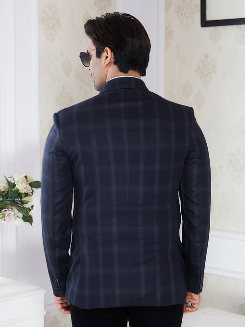 Raxon® Premium Navy Check Men’s Regular Fit Formal Blazer