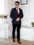Raxon® Premium Navy Check Men’s Regular Fit Formal Blazer