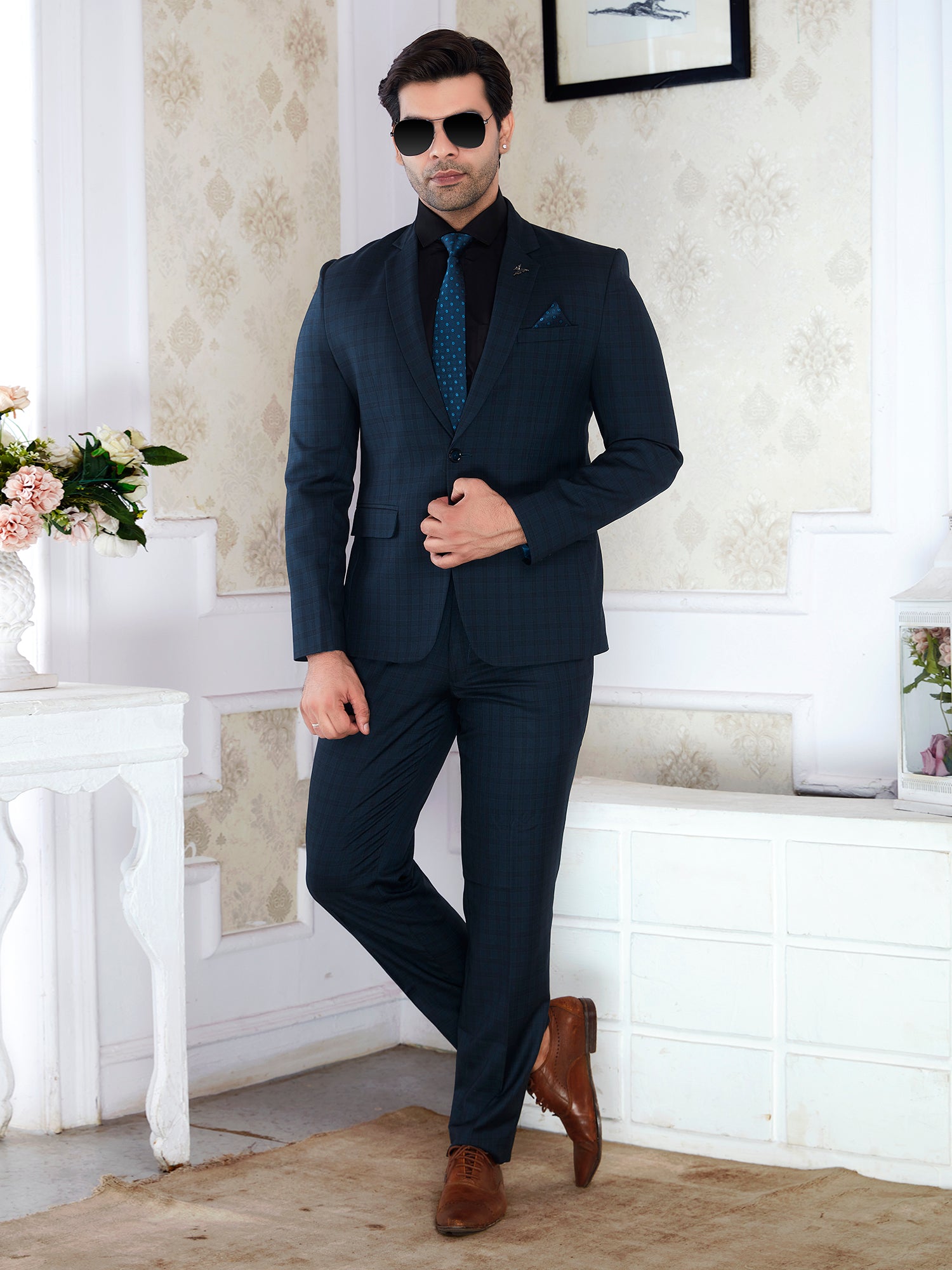 Teal Blue Men’s Regular Fit Formal Blazer