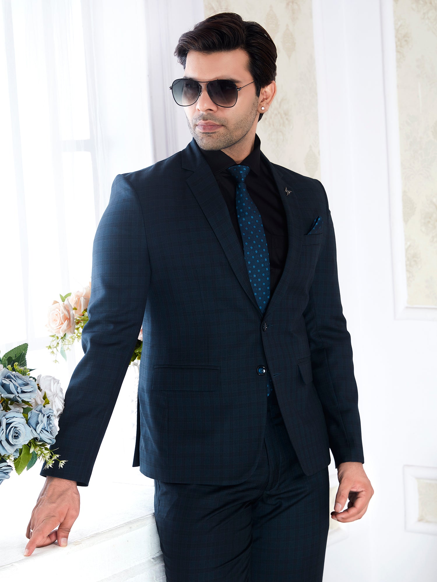 Teal Blue Men’s Regular Fit Formal Blazer