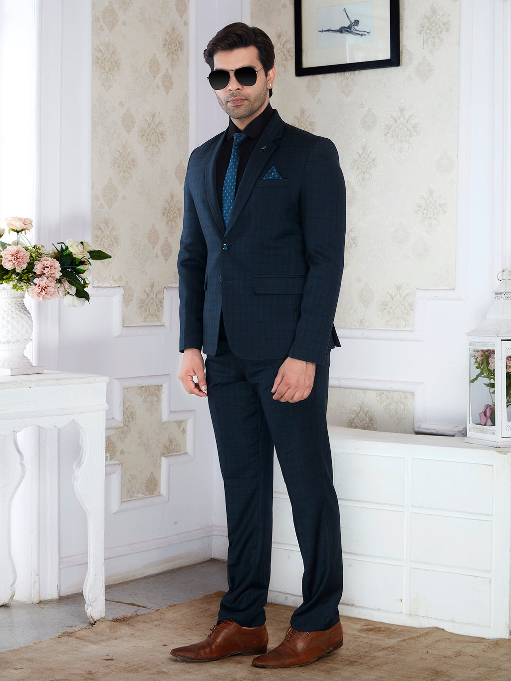Teal Blue 2 Piece Suit for Men Regular Fit