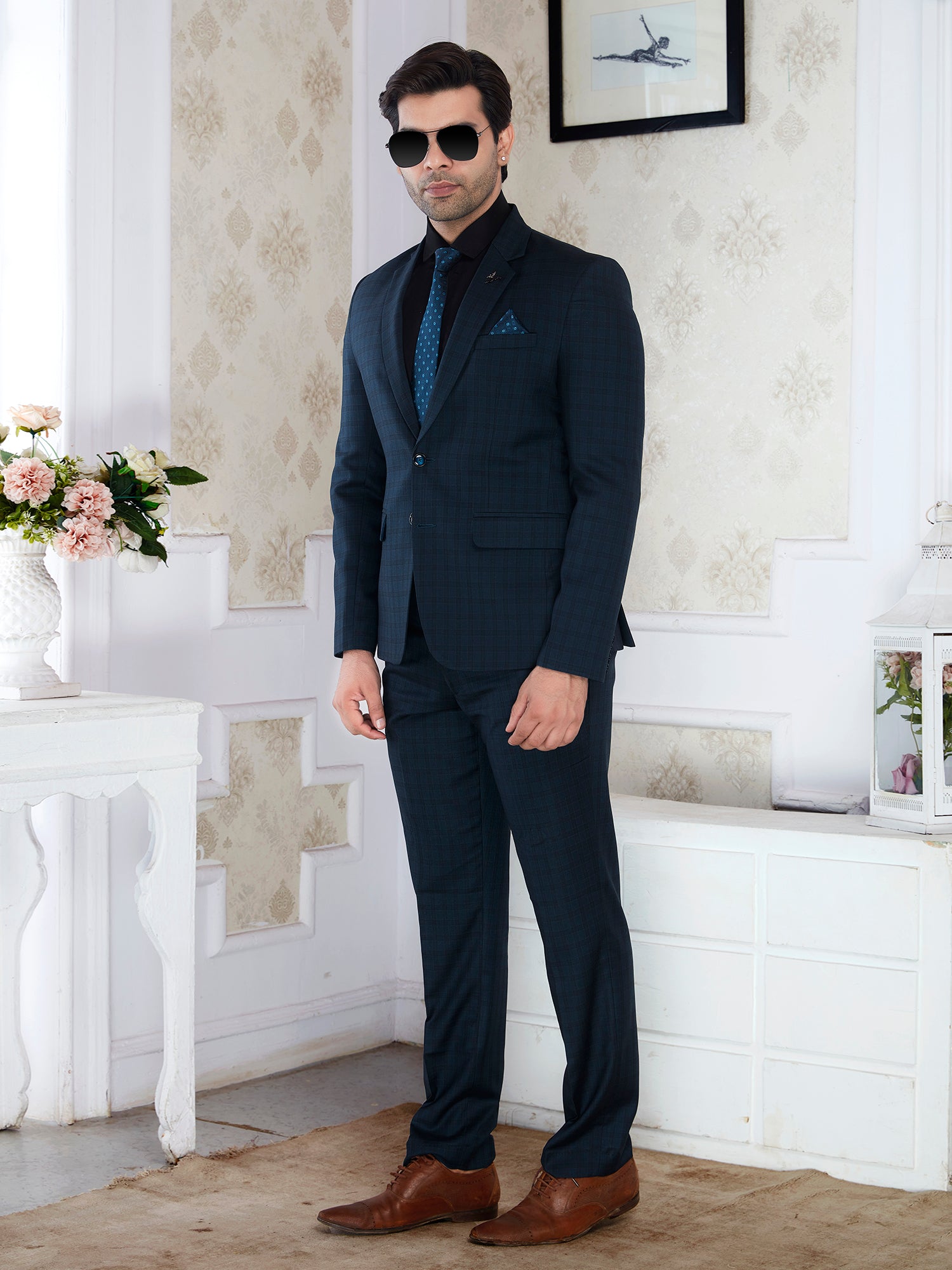 Teal Blue Men’s Regular Fit Formal Blazer