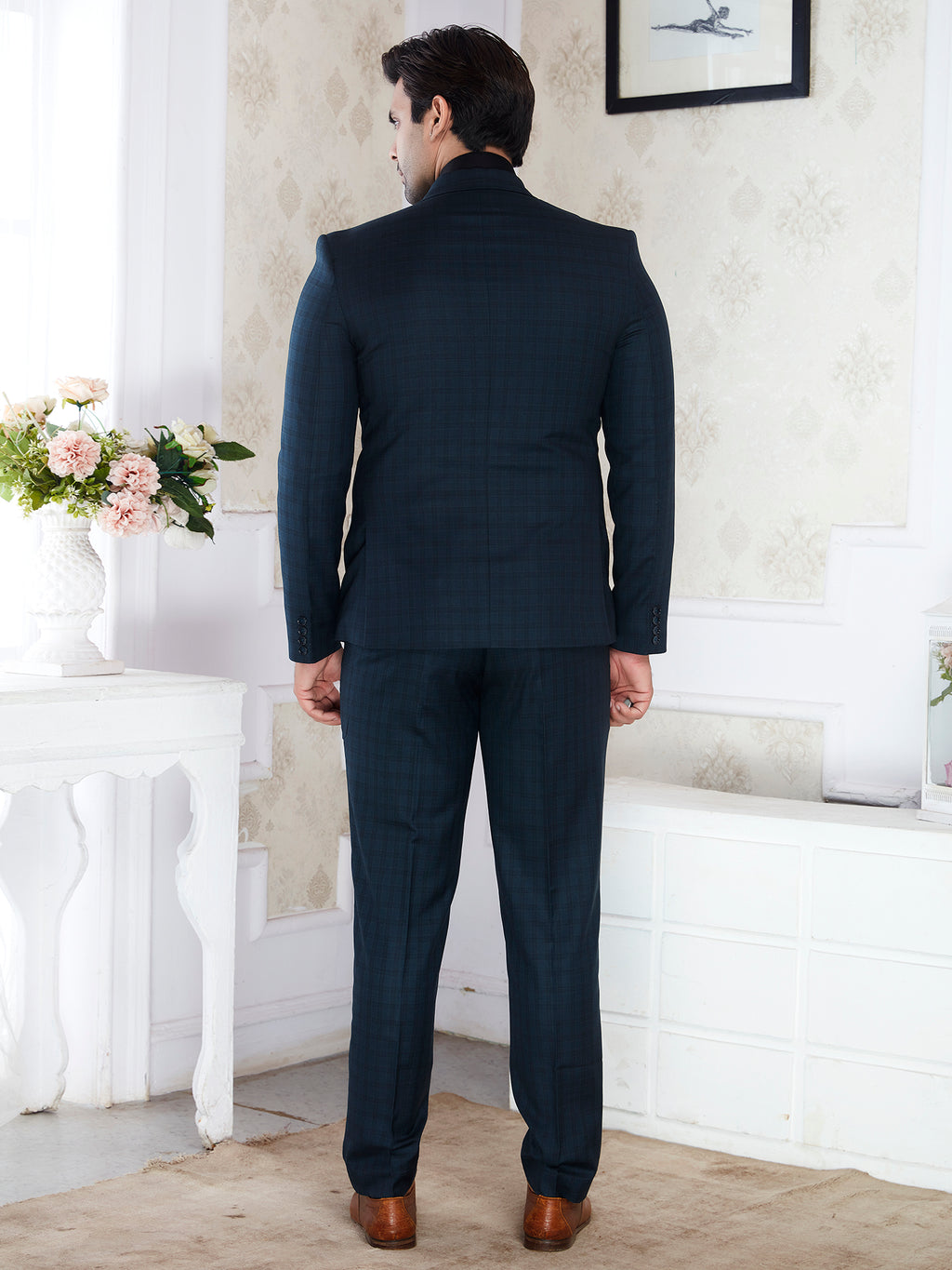 Teal Blue 2 Piece Suit for Men Regular Fit