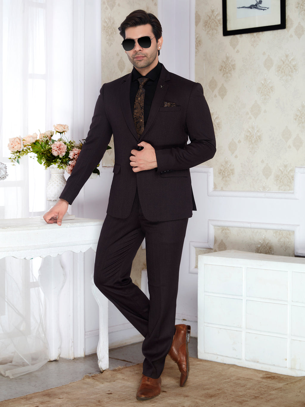Raxon® chocolate textured blazer men