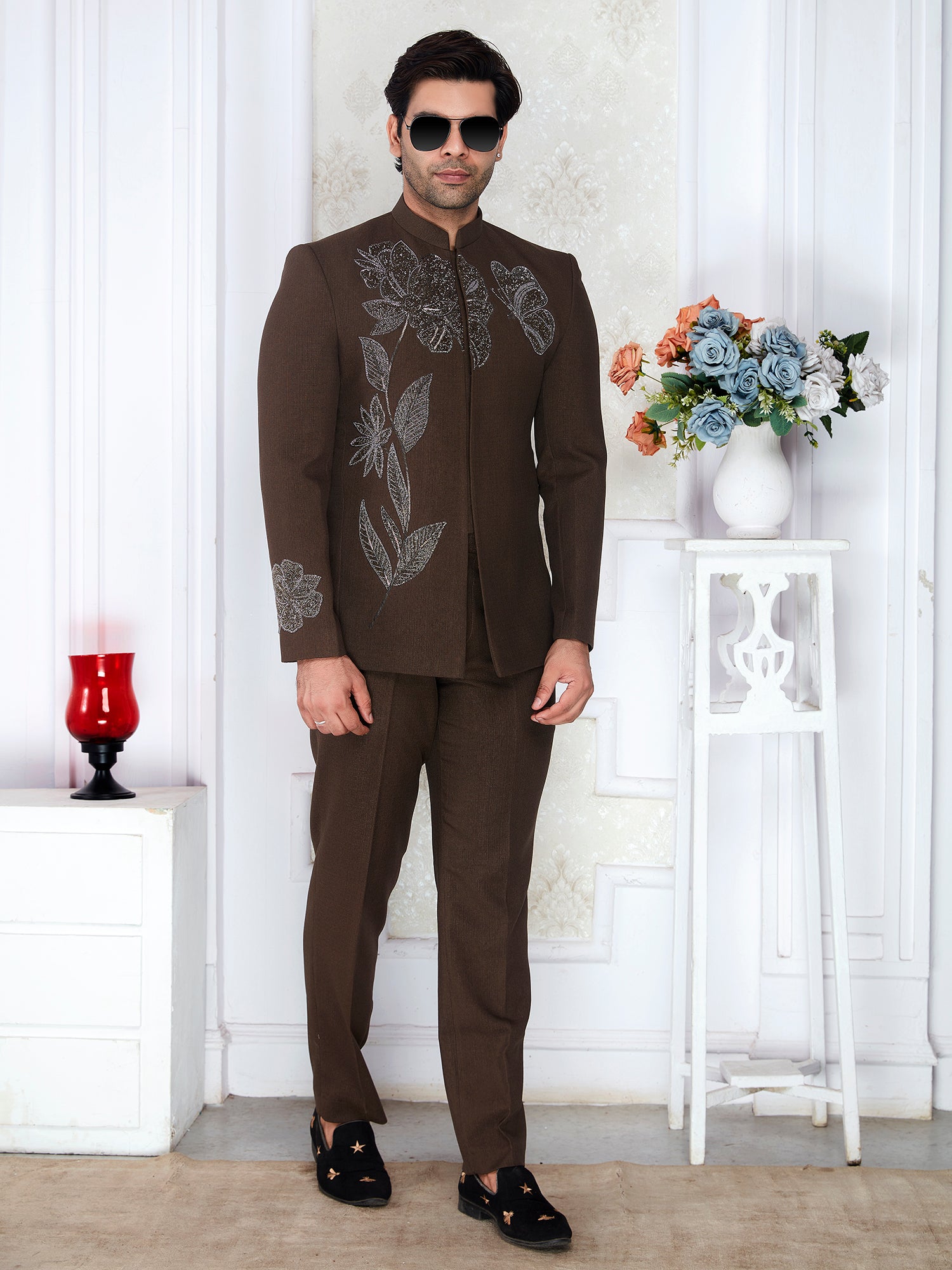 Brown Handwork Jodhpuri Suit