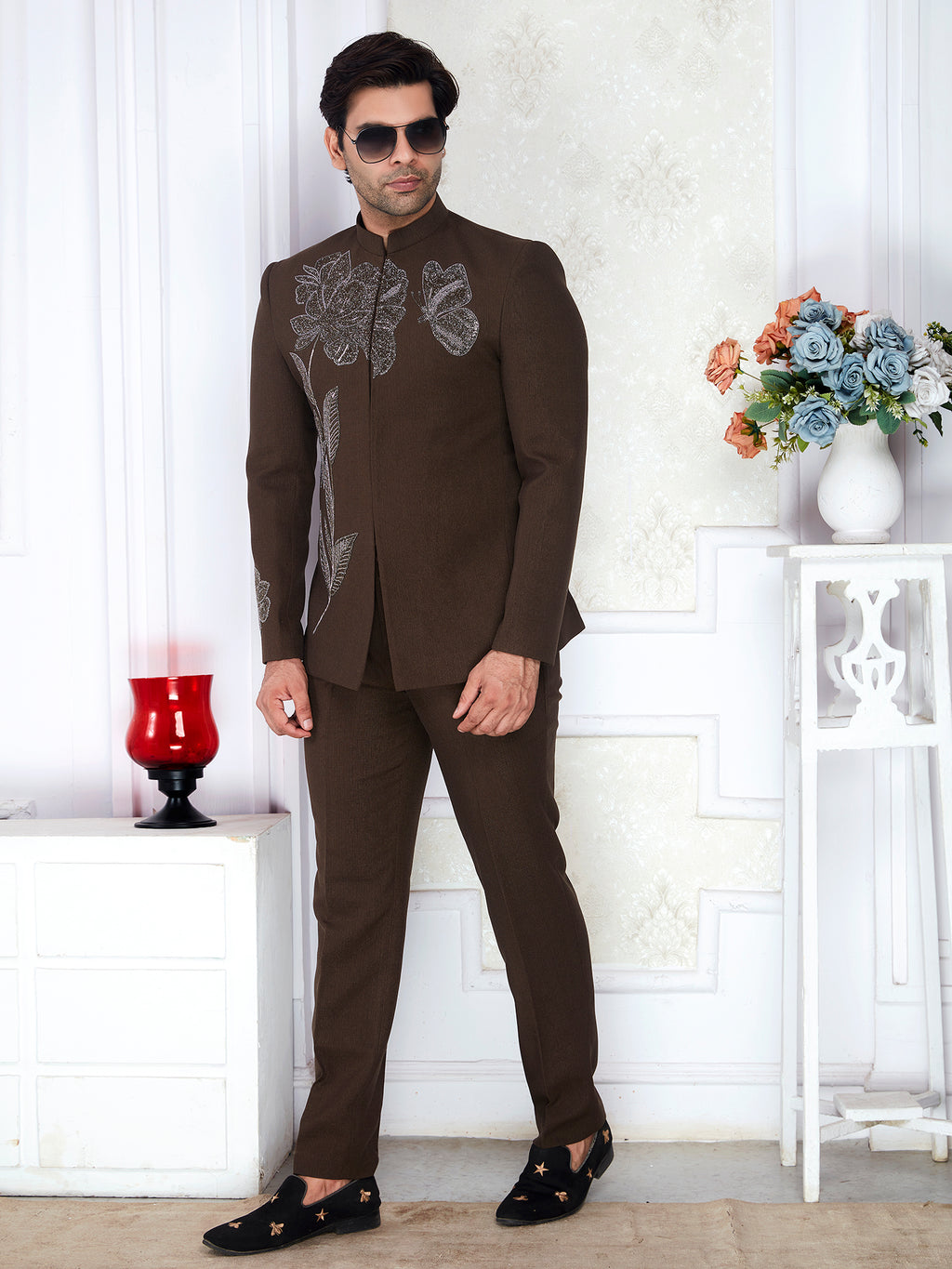 Brown Handwork Jodhpuri Suit