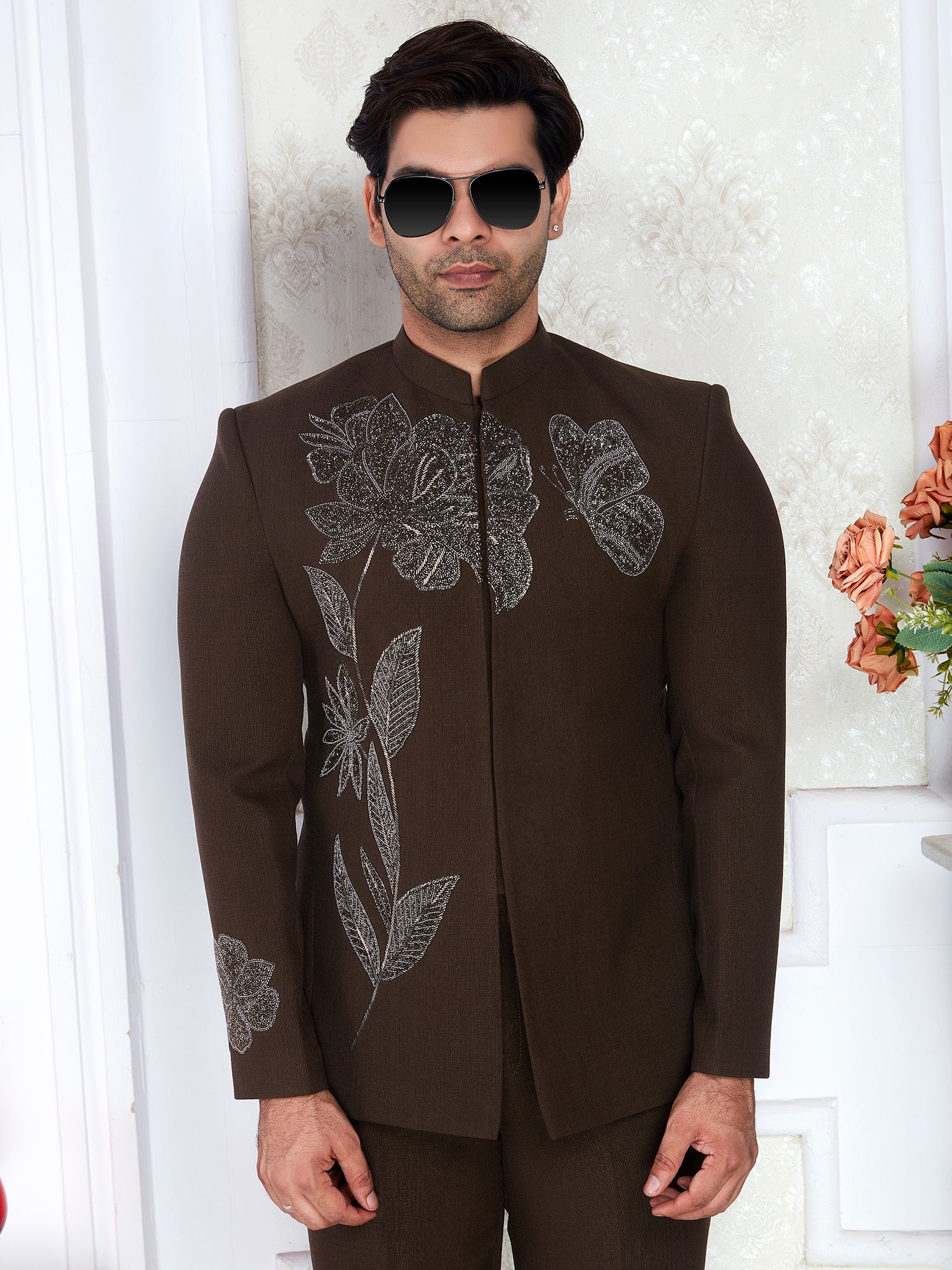 Brown Handwork Jodhpuri Suit