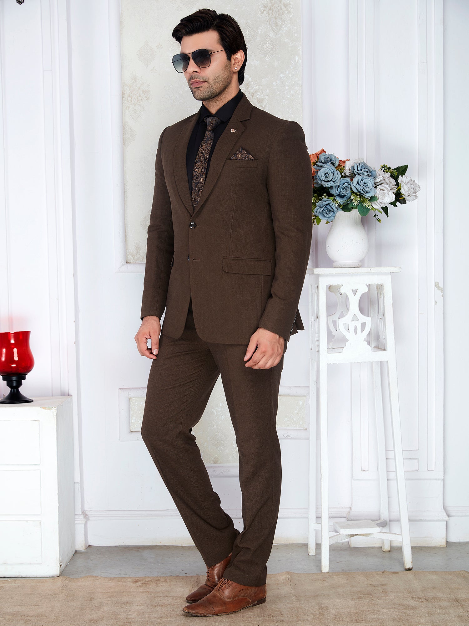 Regular fit brown suit men