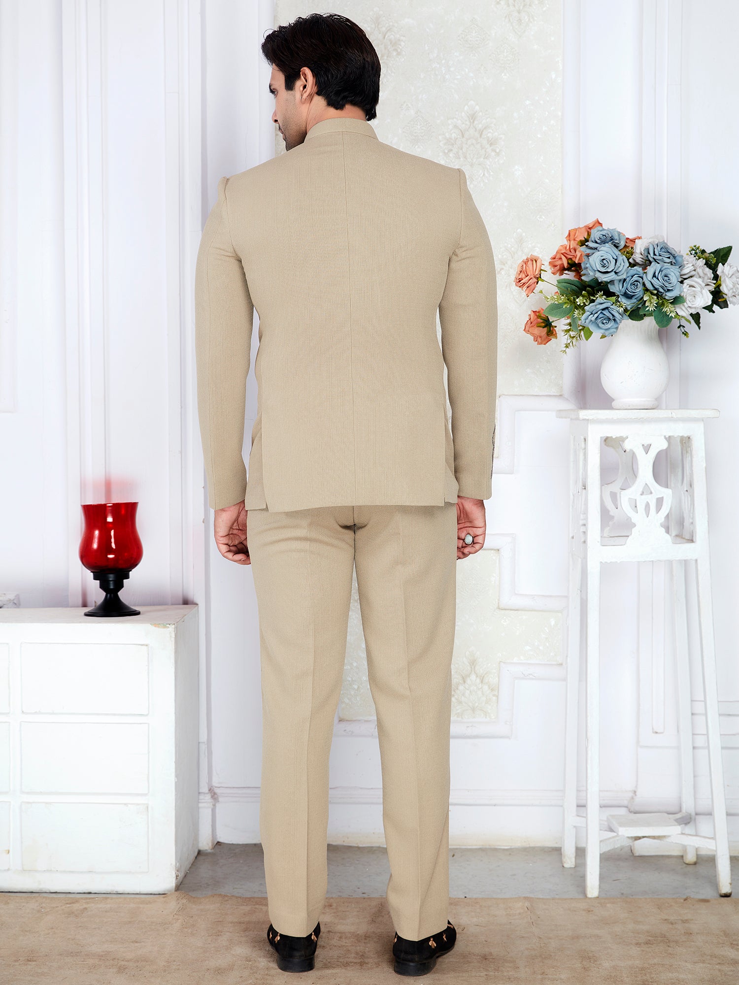 Men beige prince suit wedding