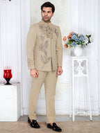 Bandhgala beige suit men