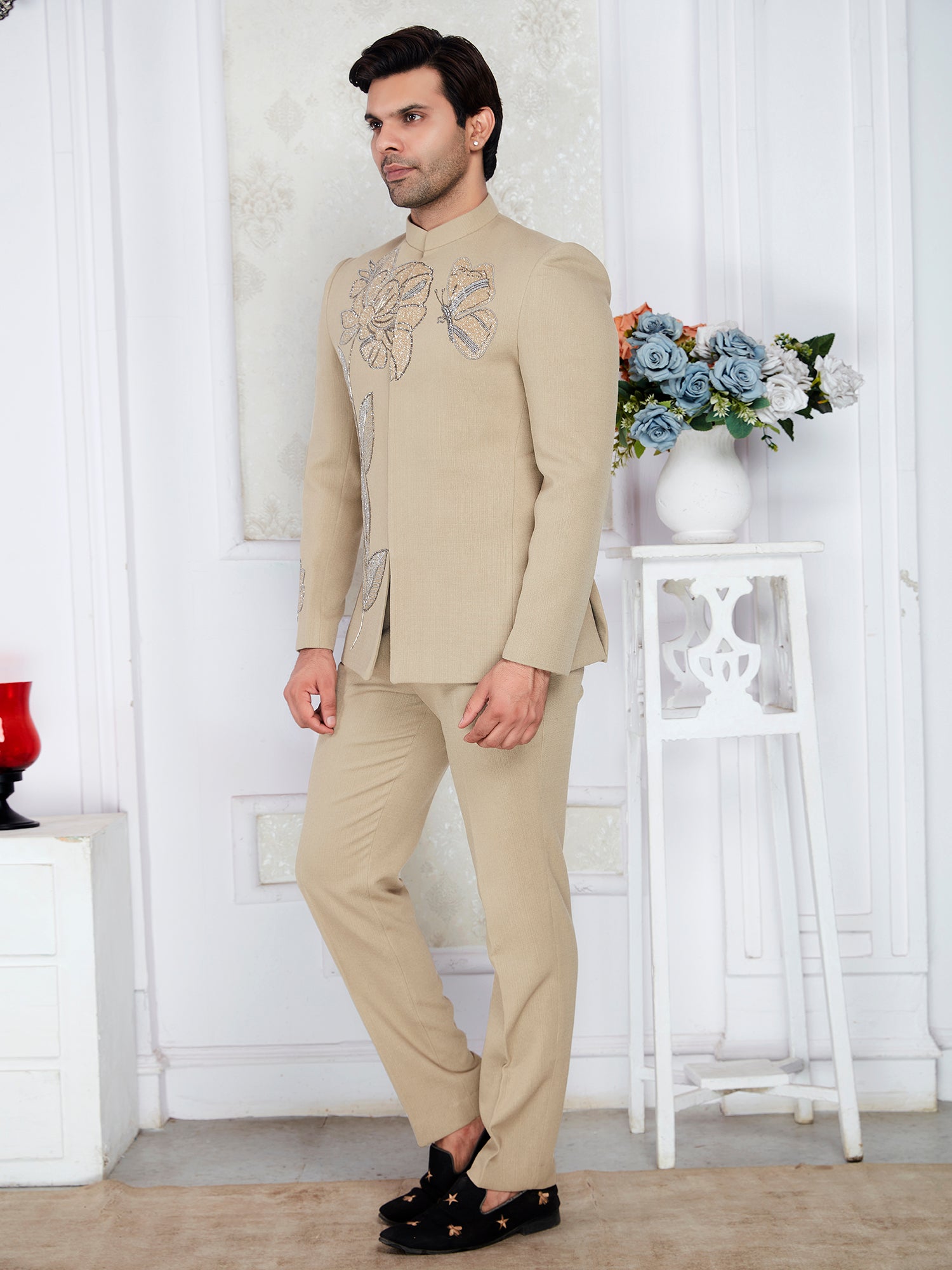Groom wear beige suit men