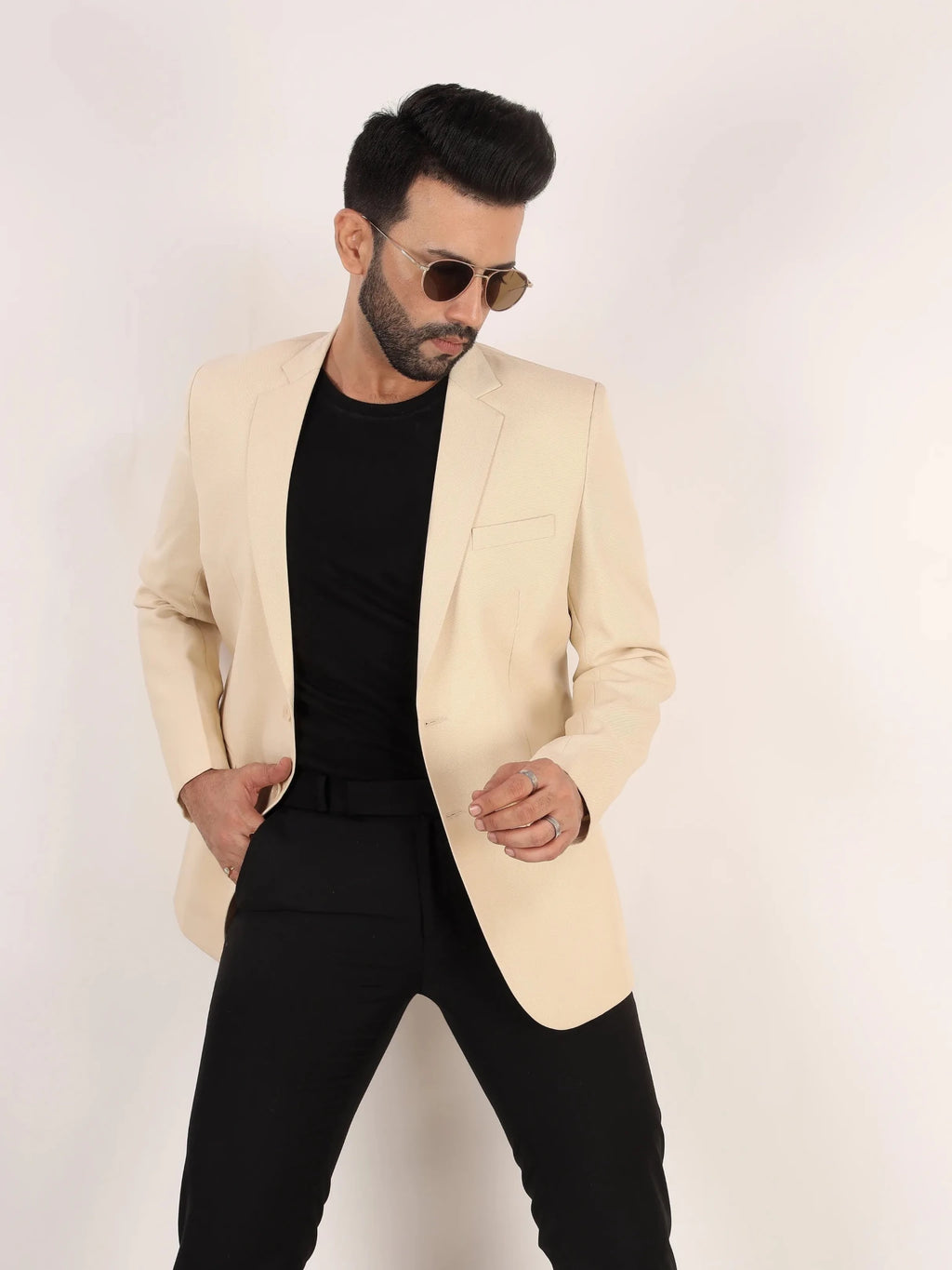 Raxon Beige Matty Regular Fit Single Breasted Blazer