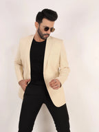 Raxon Beige Matty Regular Fit Single Breasted Blazer