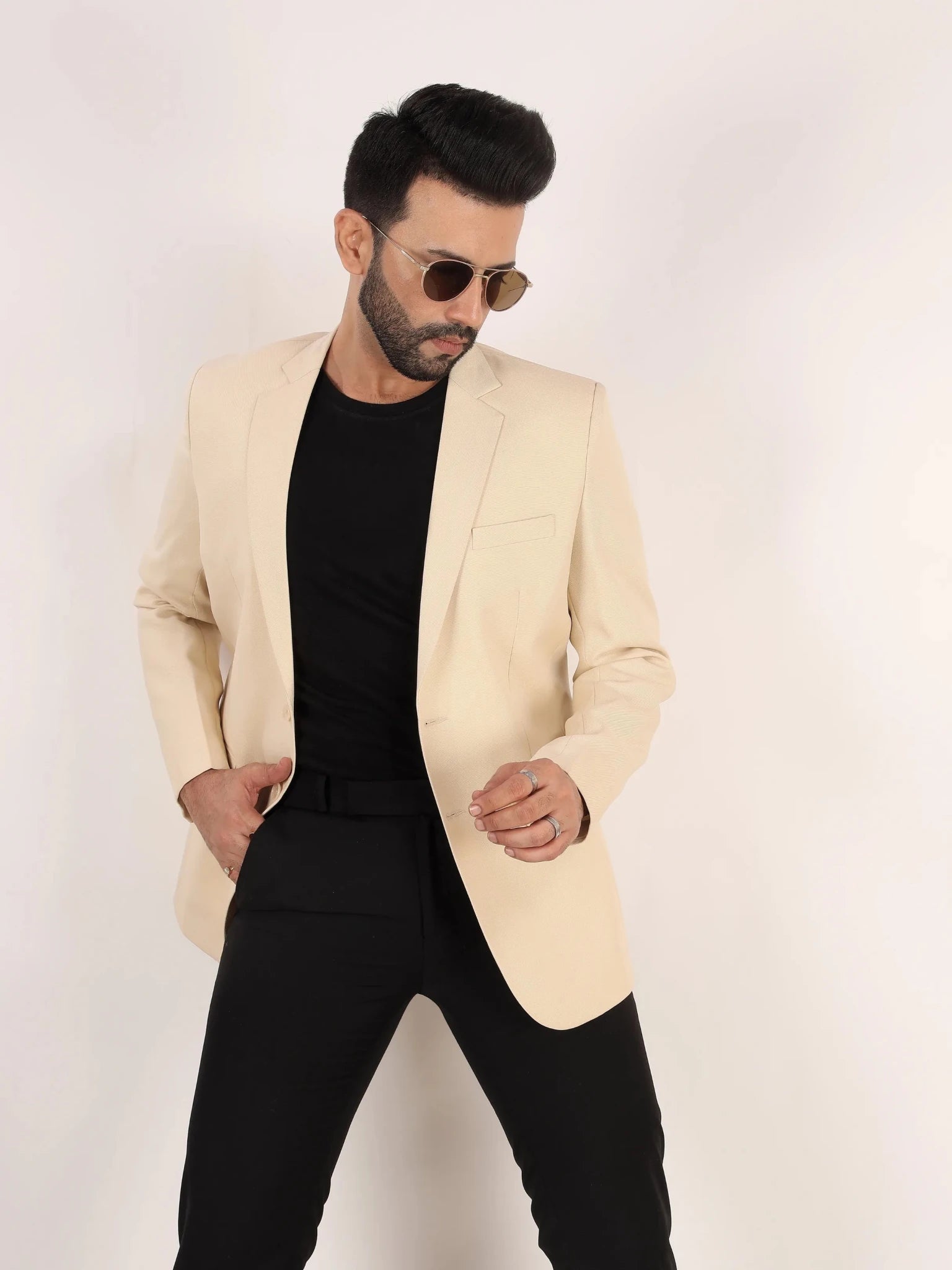 Raxon Beige Matty Regular Fit Single Breasted Blazer