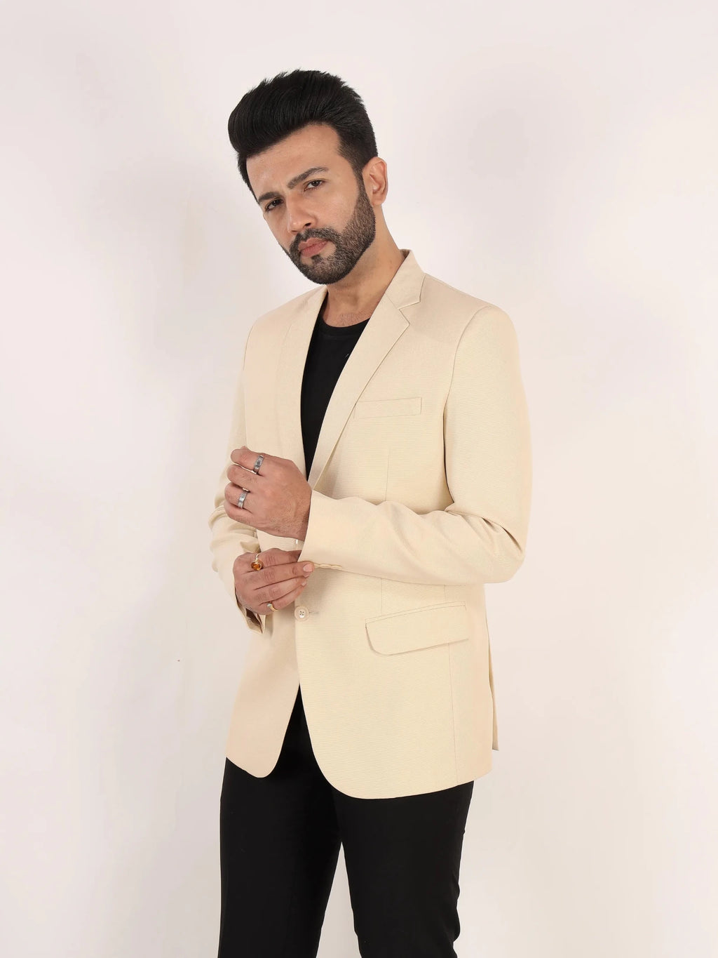Raxon Beige Matty Regular Fit Single Breasted Blazer