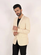 Raxon Beige Matty Regular Fit Single Breasted Blazer