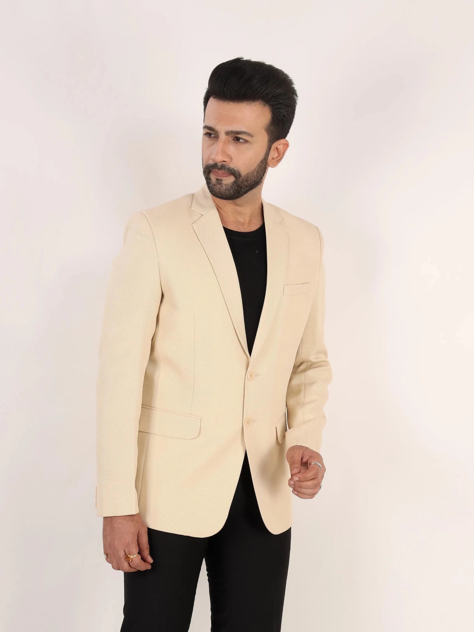 Raxon Beige Matty Regular Fit Single Breasted Blazer