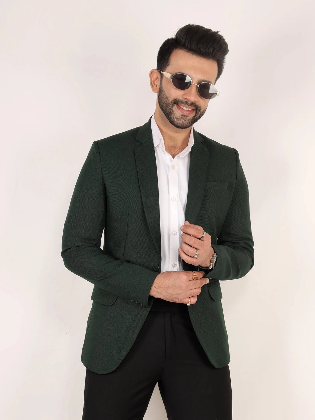 Raxon Bottle Green Matty Regular Fit Single Breasted Blazer