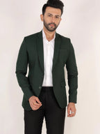 Raxon Bottle Green Matty Regular Fit Single Breasted Blazer