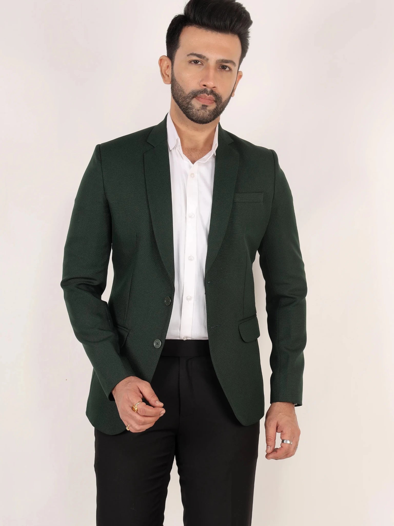 Raxon Bottle Green Matty Regular Fit Single Breasted Blazer