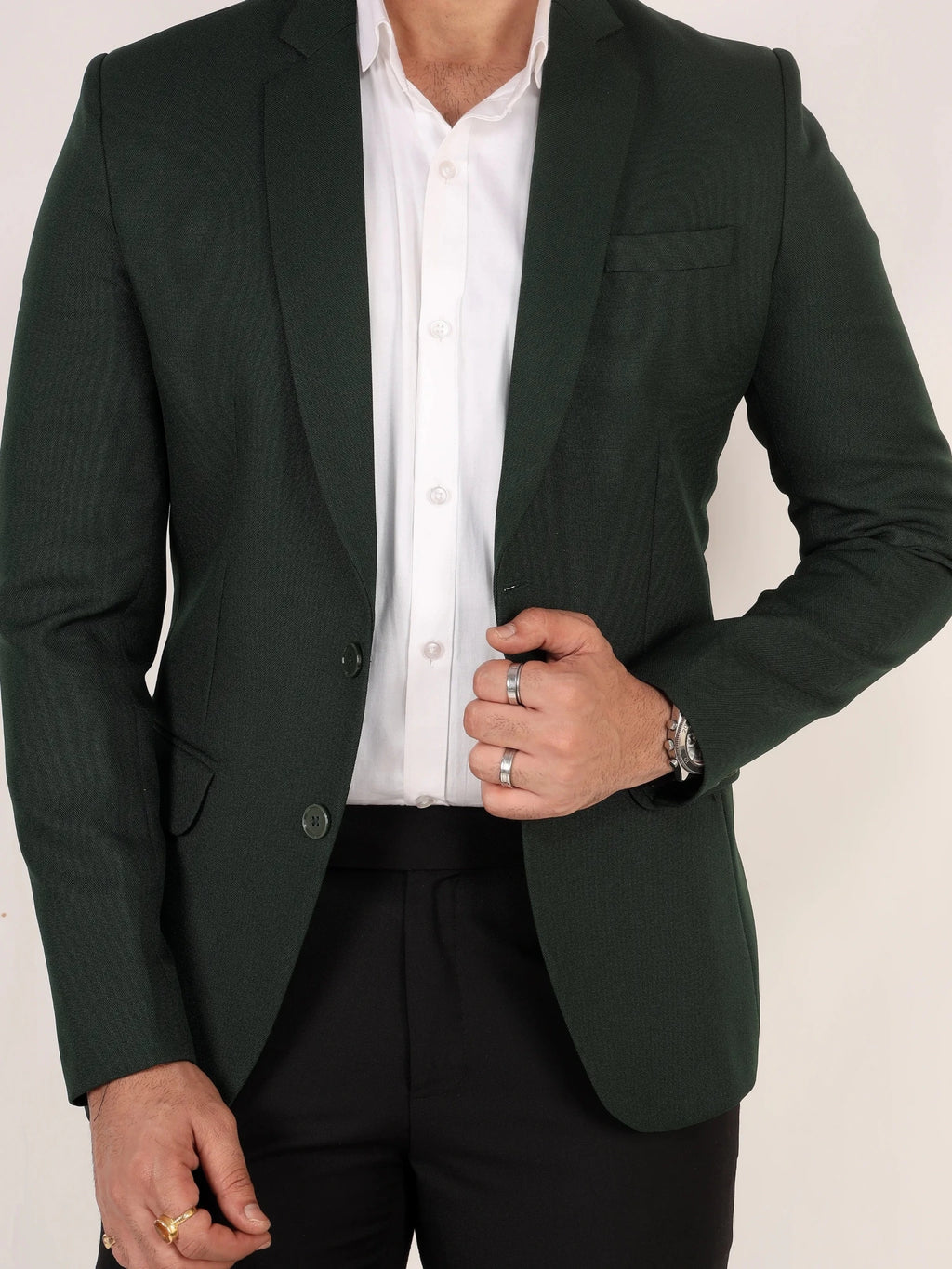 Raxon Bottle Green Matty Regular Fit Single Breasted Blazer