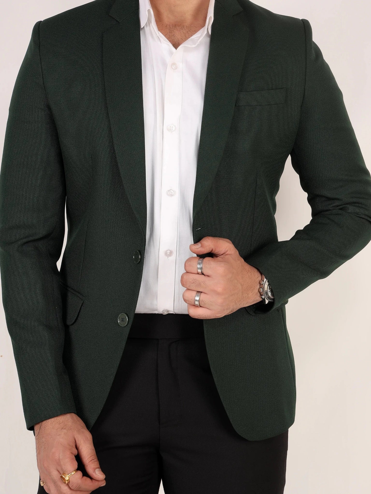 Raxon Bottle Green Matty Regular Fit Single Breasted Blazer