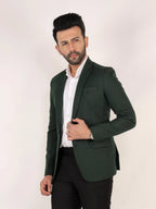 Raxon Bottle Green Matty Regular Fit Single Breasted Blazer