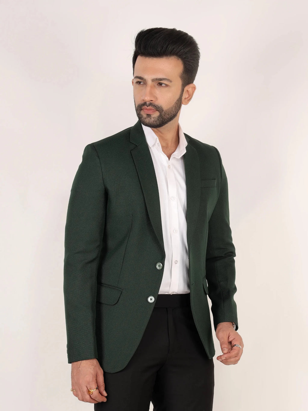 Raxon Bottle Green Matty Regular Fit Single Breasted Blazer