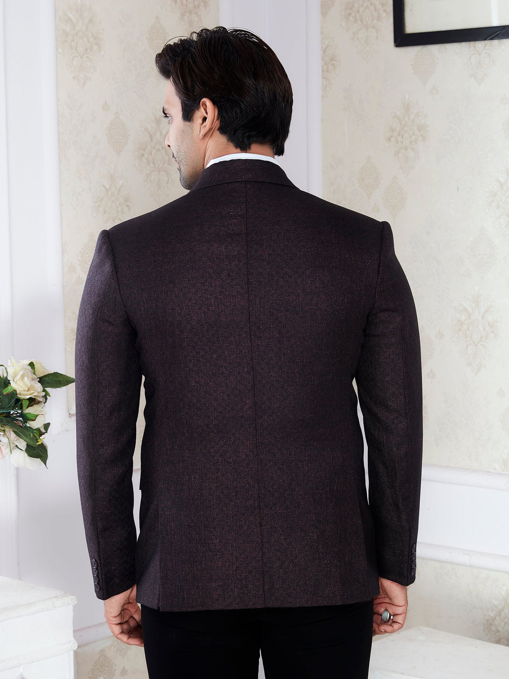 Raxon Brown Jute Texture Men’s Regular Fit Formal Blazer