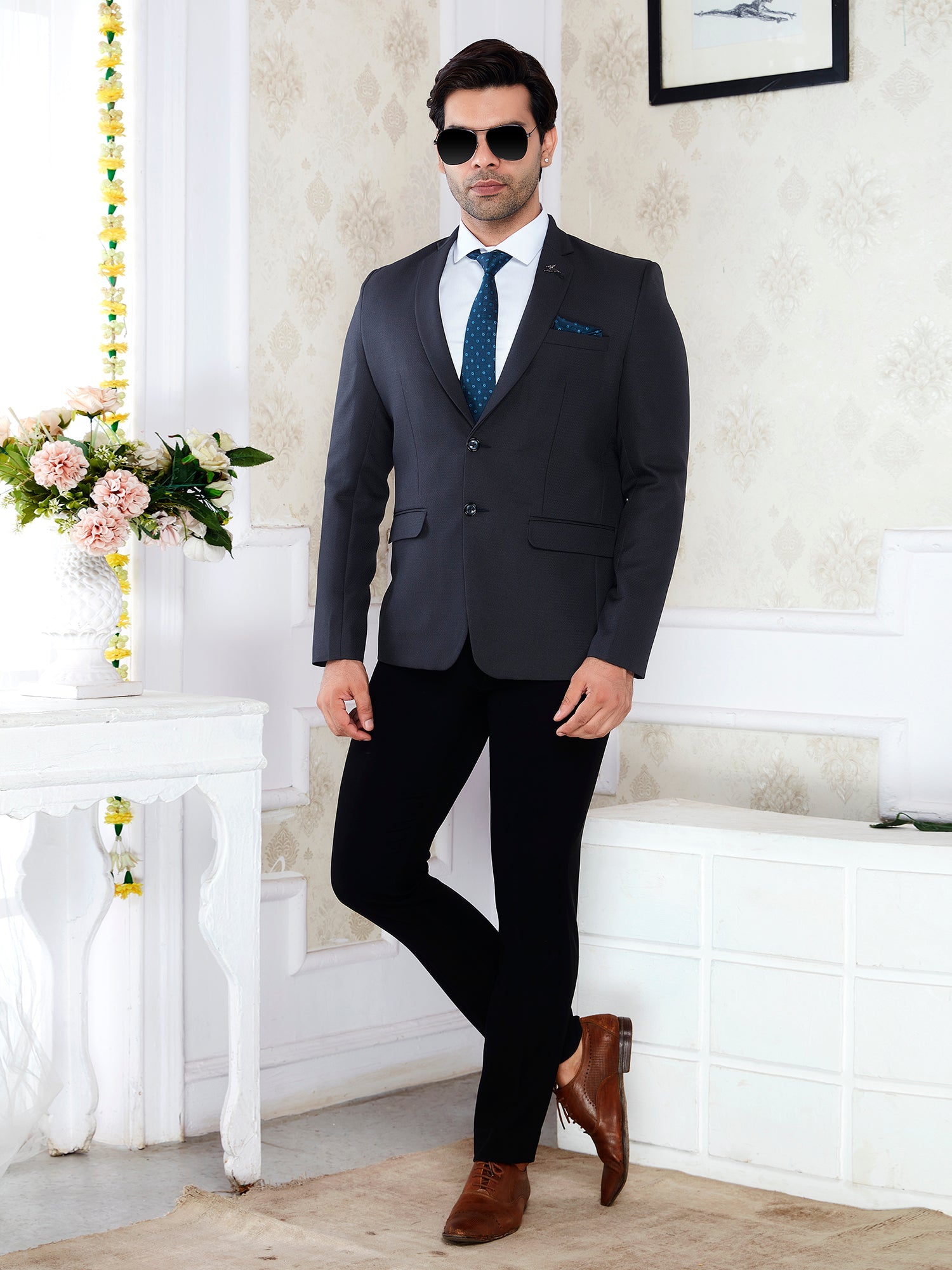 Raxon Charcoal Grey Men’s Regular Fit Formal Blazer