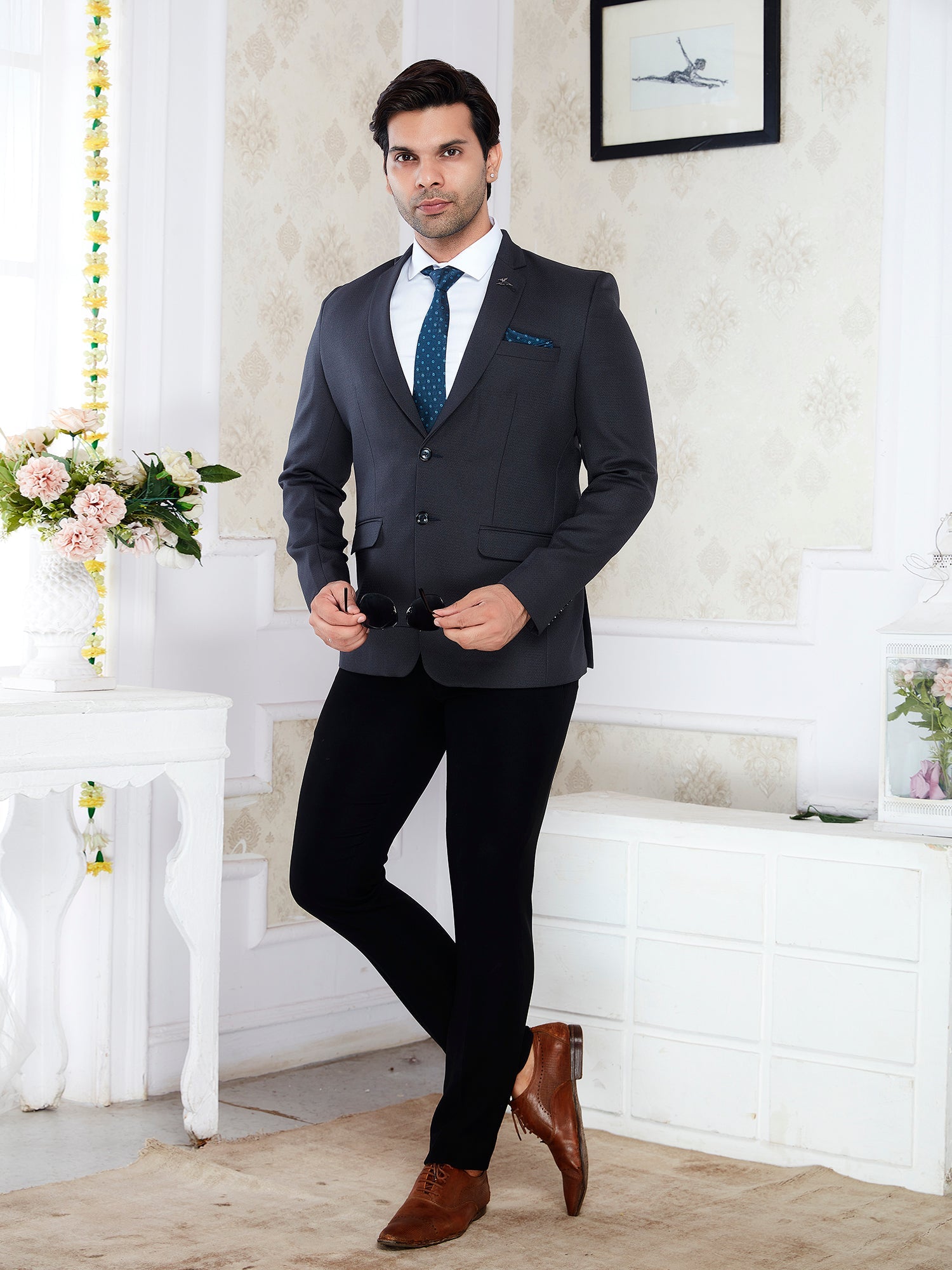 Raxon Charcoal Grey Men’s Regular Fit Formal Blazer