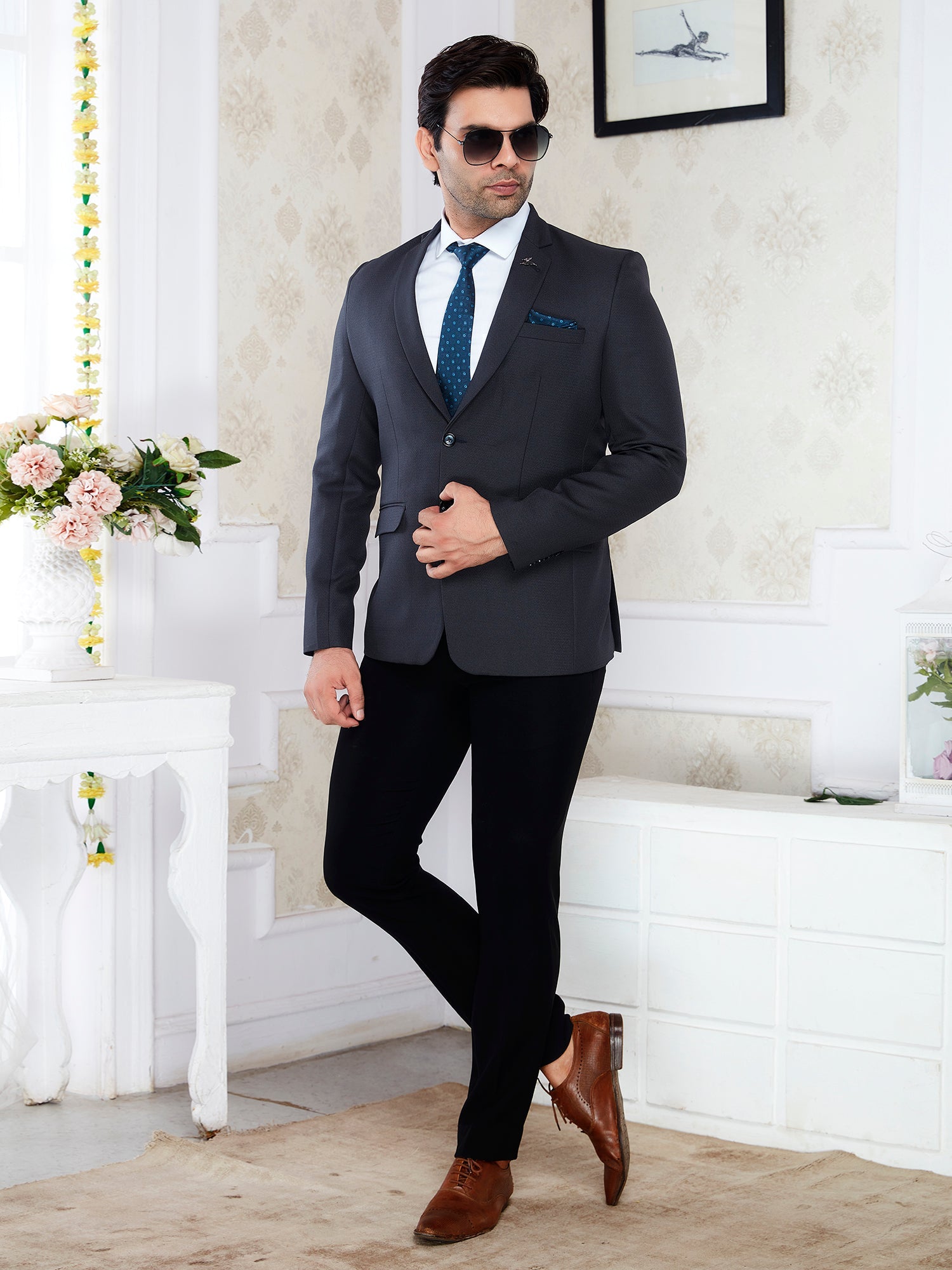 Raxon Charcoal Grey Men’s Regular Fit Formal Blazer