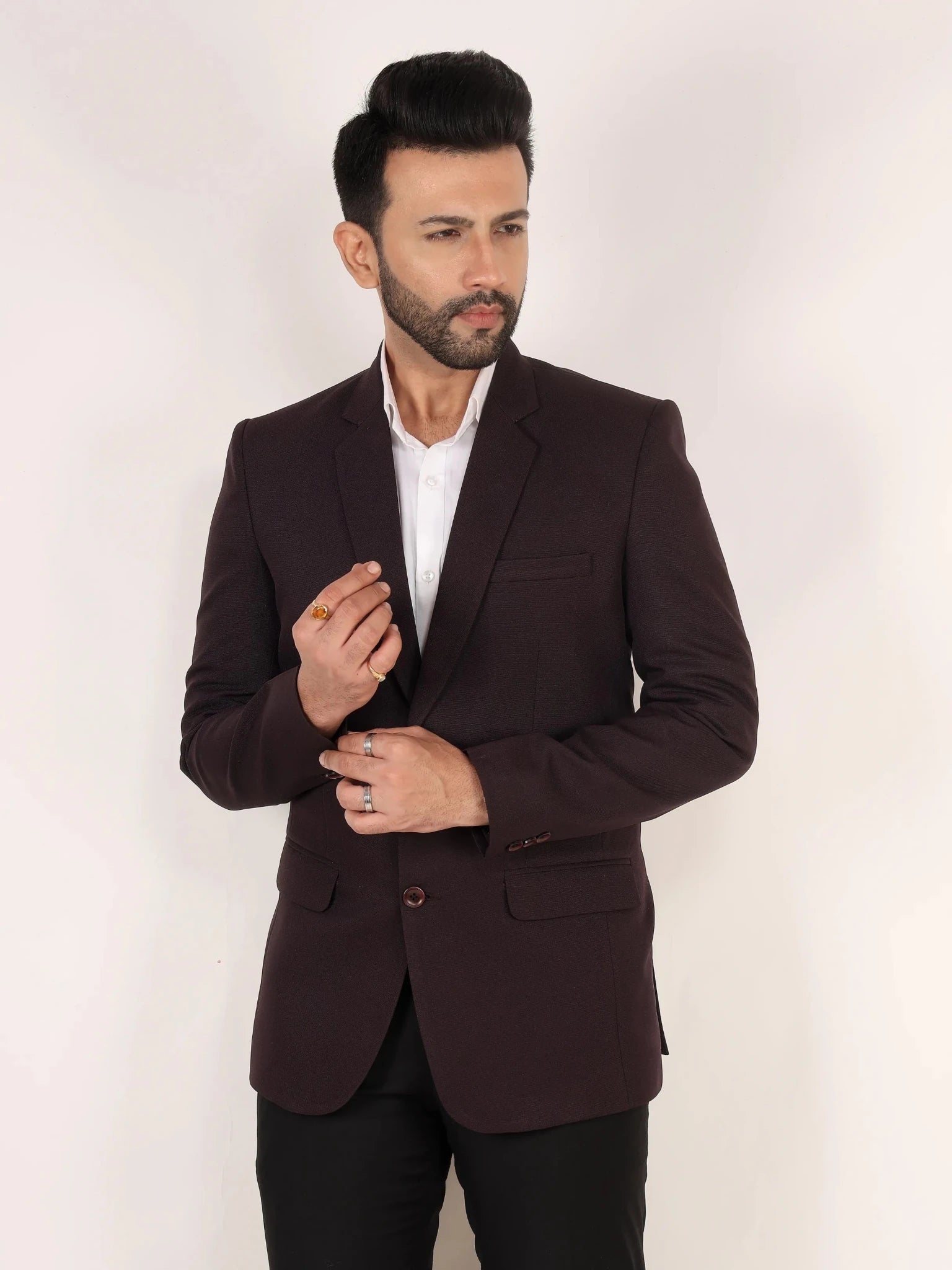 Raxon Coffee Brown Matty Regular Fit Single Breasted Blazer