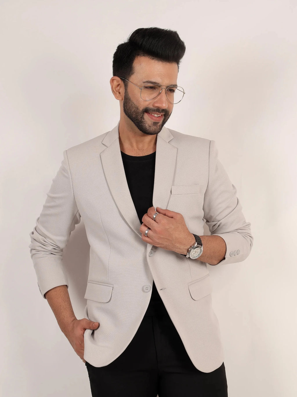 Raxon Dusty Light Grey Textured Formal Blazer