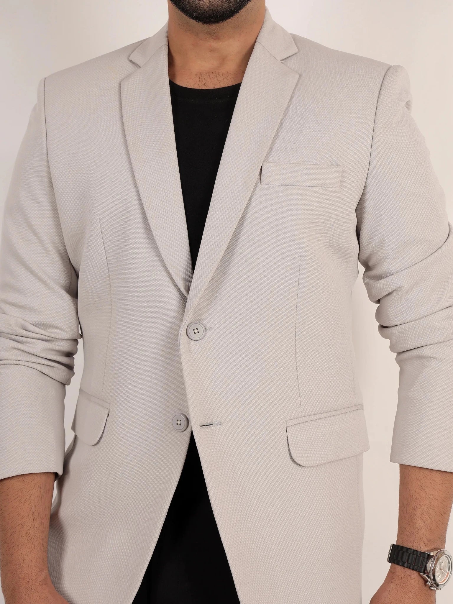 Raxon Dusty Light Grey Textured Formal Blazer
