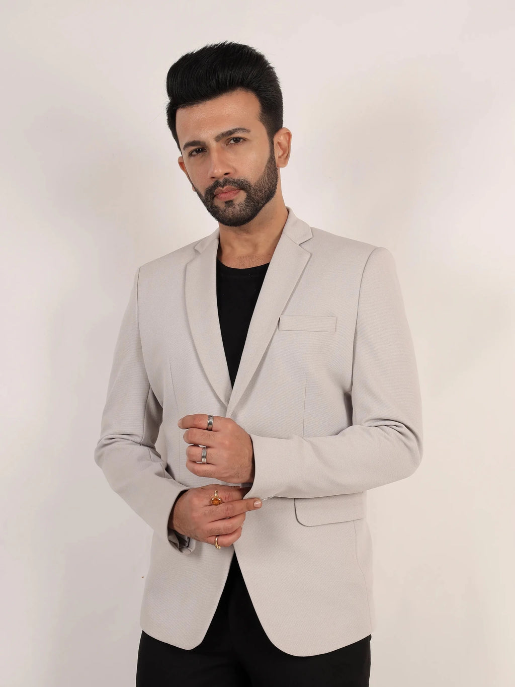Raxon Dusty Light Grey Textured Formal Blazer