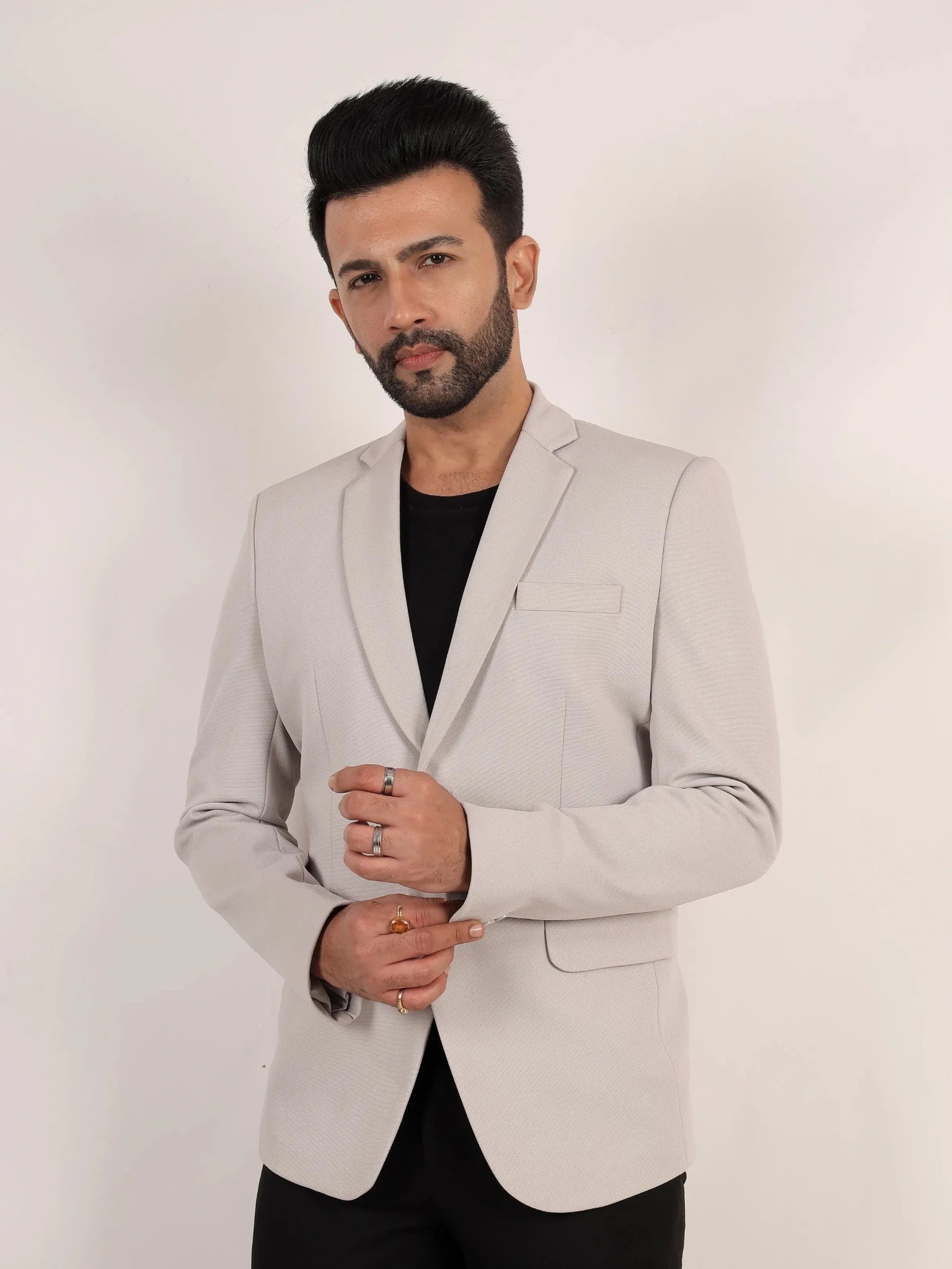 Raxon Dusty Light Grey Textured Formal Blazer
