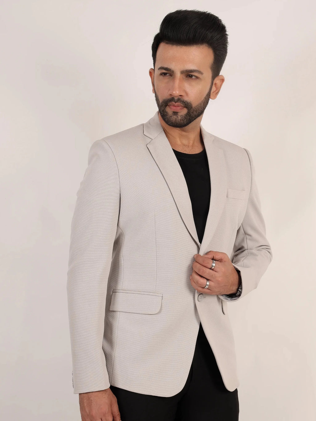 Raxon Dusty Light Grey Textured Formal Blazer