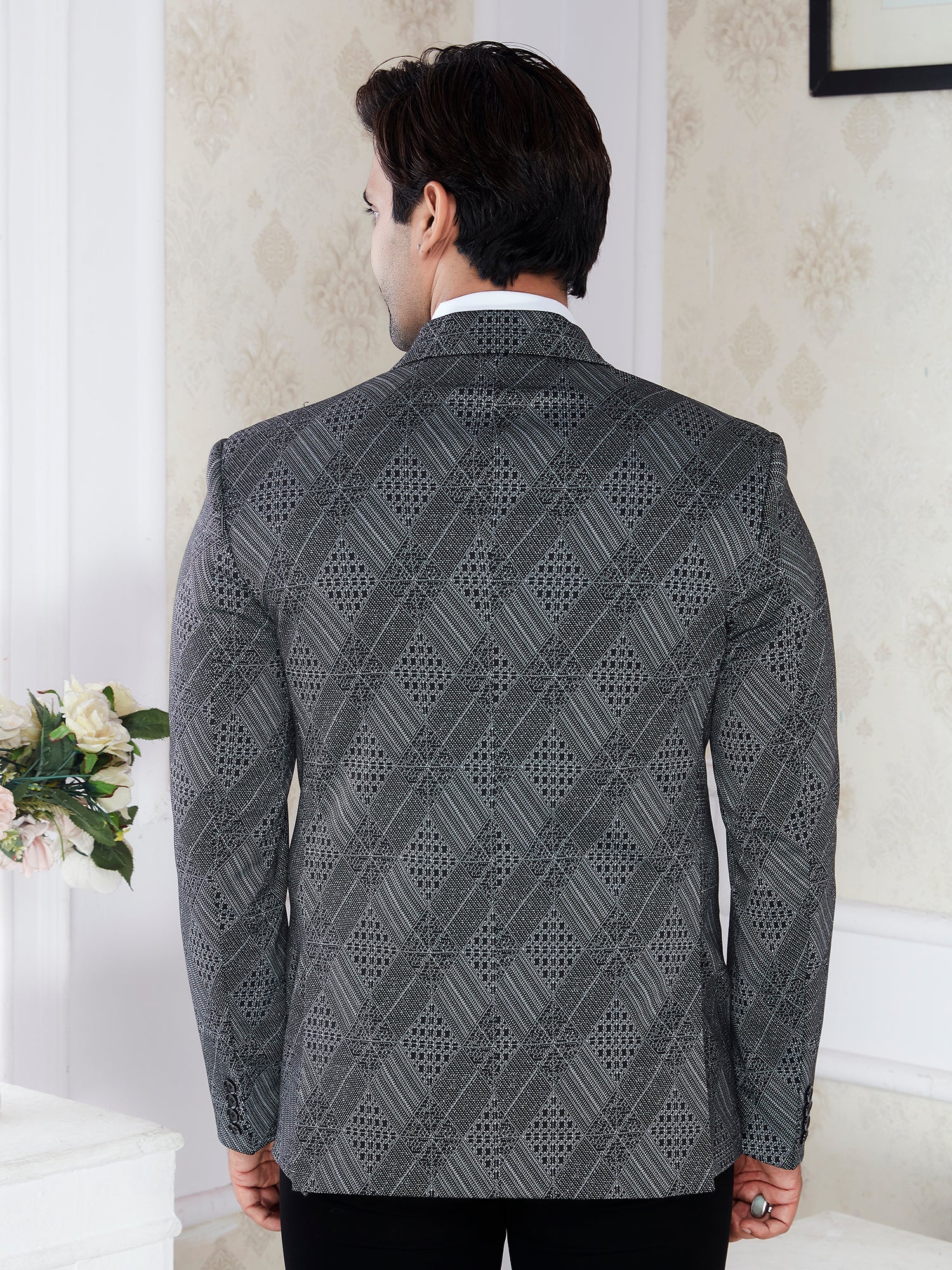 Raxon Grey Knitted Lycra Men’s Regular Fit Formal Blazer