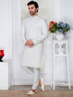 Raxon Ivory All Over Stone Work Sherwani Set with Pajama & Mojri for Men