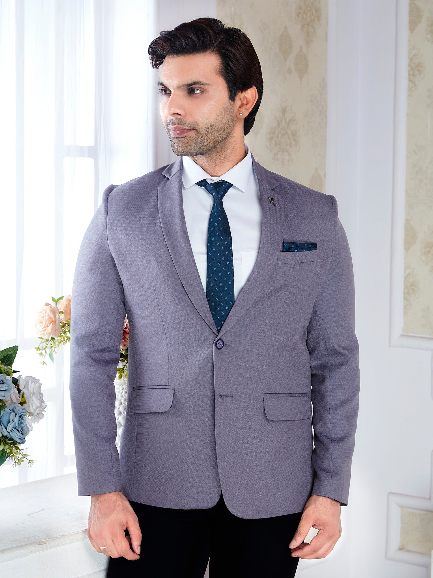 Raxon Lavender Grey Men’s Regular Fit Formal Blazer