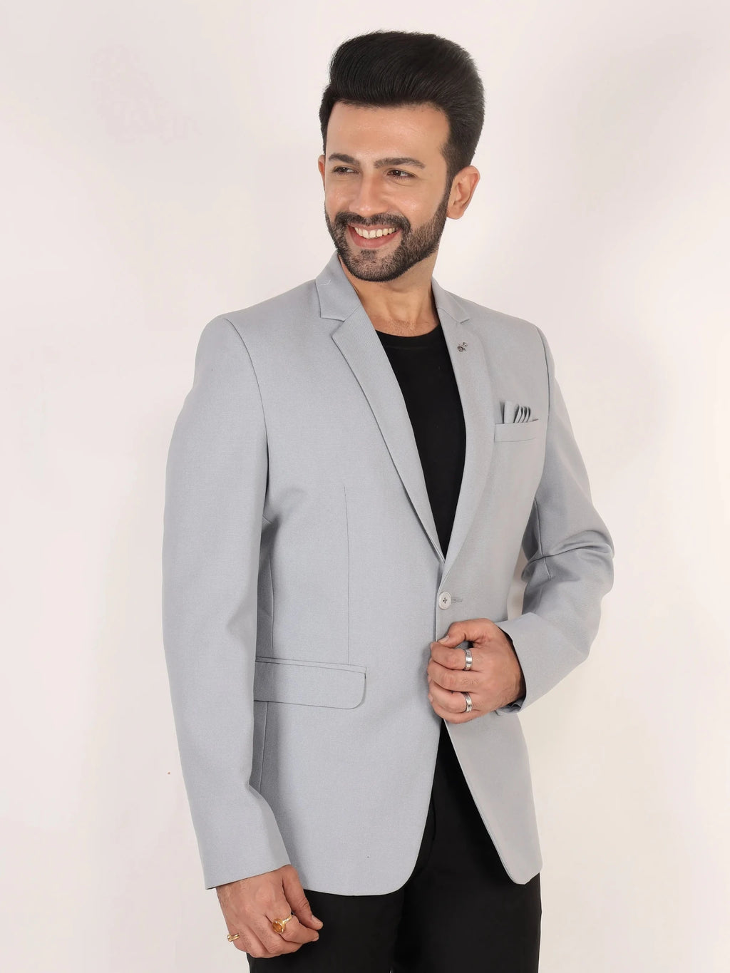 Raxon Light Grey Matty Regular Fit Single Breasted Blazer