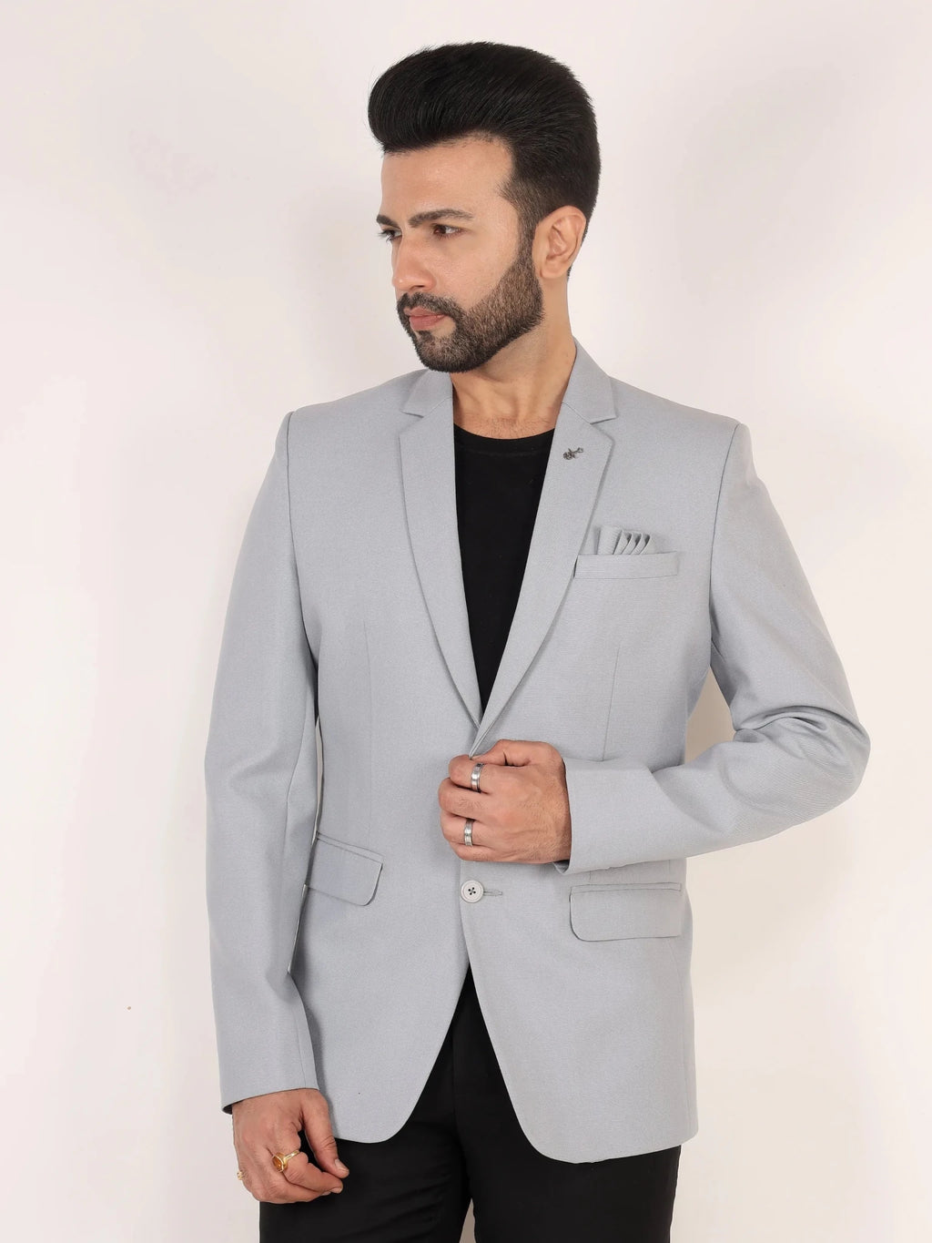 Raxon Light Grey Matty Regular Fit Single Breasted Blazer