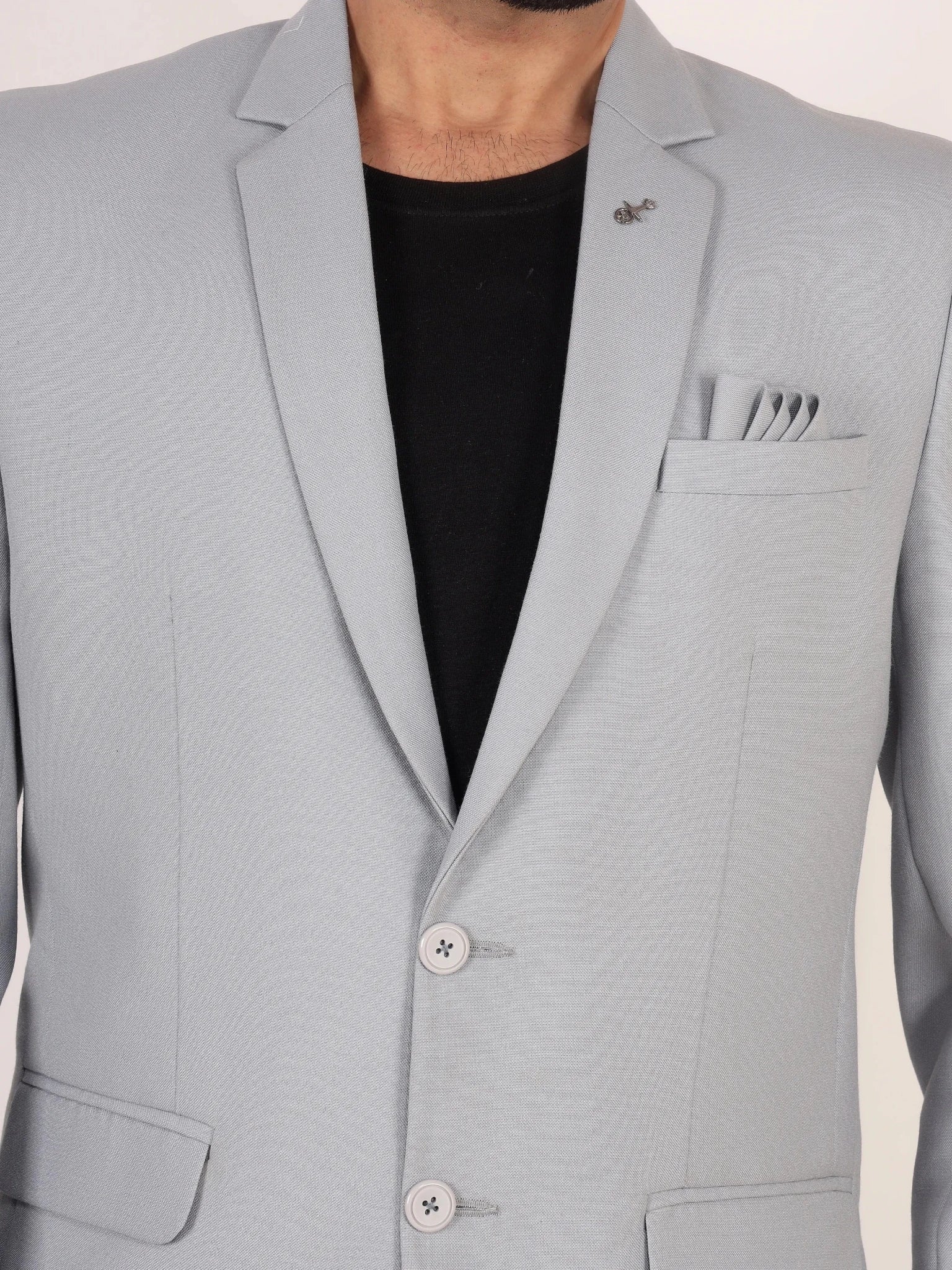 Raxon Light Grey Matty Regular Fit Single Breasted Blazer