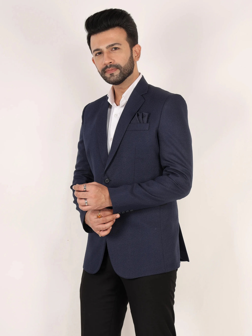 Raxon Navy Blue Matty Regular Fit Single Breasted Blazer